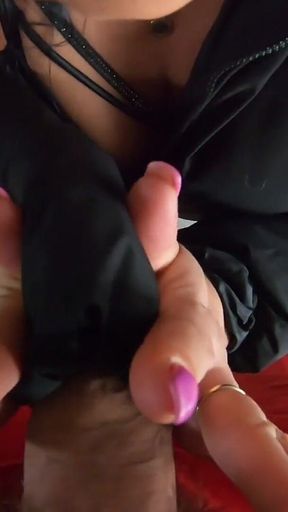 Shiny Leggins and a Lot of Cum on New Puffy Downjacket 171