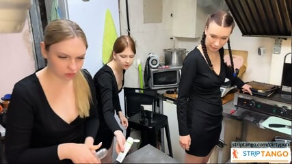 Lovely Chick Licks Hot Beautiful Woman - during their work in a fast food!