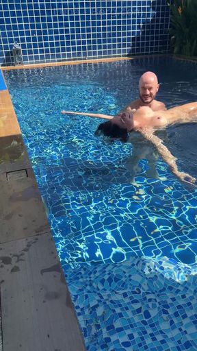 Pool Day: Cheating Busty Wife Having Fun with Her Lover. Big Boobs, Sun and Big Cock