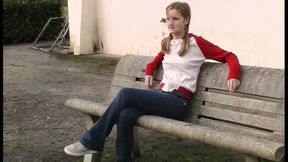 Cute 18 Year Blonde Girl Does Blowjob Outdoor