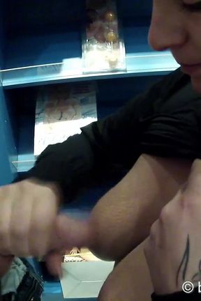 Shop Blowjob in a Porn Cinema with Blonde MILF Arabella May
