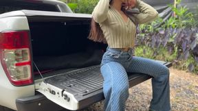 Anna’s defying dusk—brunette Latina touches herself in the park