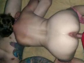 Chick fucks mate spitroast creampie hubby sloppy seconds
