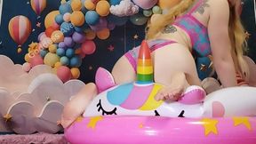 Curvy Blondie Unicorn Pool Inflation, Playtime, Deflation