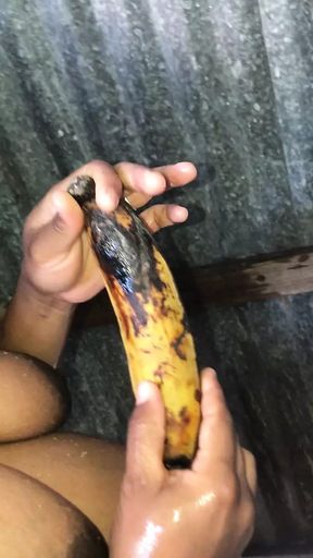 Dominican woman masturbating with a banana