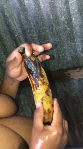 Dominican woman masturbating with a banana