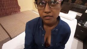 Nerdy Indian student rides a dick and gets a juicy creampie in her pussy.