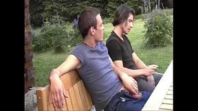 3 guys having barebackfun outdoors