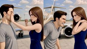 Wife Relentless Face Slapping Her Husband Airport Runway Female Domination