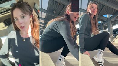 Tall Hot Brunette Gushes Hard Mall Public Risk Almost Caught
