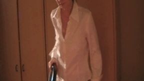 Madame Caren vacuuming up little plastic spiders