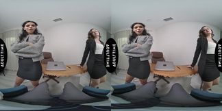 UP CLOSE VR Lesbian Boss Harley Haze Watches You Fuck Her Wife Dharma Jones In Her Office POV