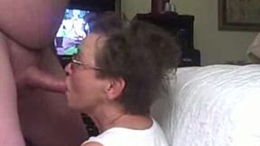 Grandma of my friend loves sucking my big shaved dick