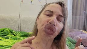 Spit and lick glass with my sexy plump lips lf