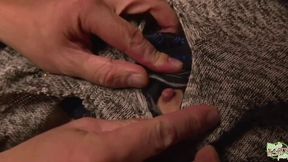 Desperate Man Tearing Her Jeans for Passionate Intimate Encounter