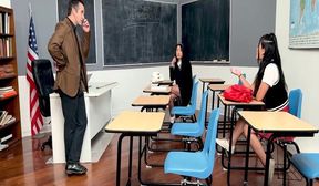 Risky Teacher Fucks Two Asian Students during school hours Jade Luv Phoebe Kalib Donnie Rock