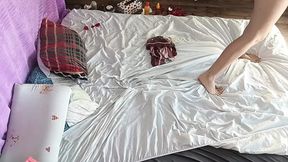 Foreplay in the bedroom with an amateur couple