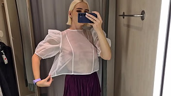 Let&#039_s try on transparent clothes, completely see-through. In the mall. See me in the fitting room