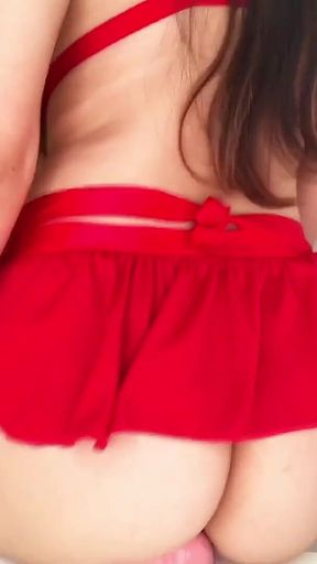 Latina White Ass in Her Christmas Uniform Masturbating Sneaking and Squatting on Top of Her Dildo