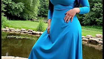 Hijab arab shemale in blue teases her divine body, gets anal fucked and cums hard. (AI Generated)