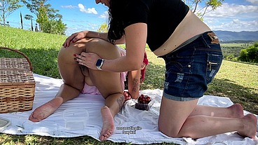 Farting on Picnic on her Face Outdoors Public Ass Sniffing and Ass Worship