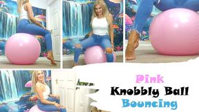 Knobby Ball Bouncing in Jeans with Bare Feet & Blonde Hair