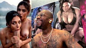 tomboy stepdaughter deepthroating your cock while her twin stepsister jerks you off, ai generated