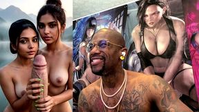 tomboy stepdaughter deepthroating your cock while her twin stepsister jerks you off, ai generated