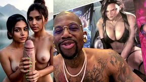 tomboy stepdaughter deepthroating your cock while her twin stepsister jerks you off, ai generated