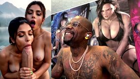 tomboy stepdaughter deepthroating your cock while her twin stepsister jerks you off, ai generated