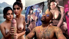 tomboy stepdaughter deepthroating your cock while her twin stepsister jerks you off, ai generated