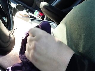 Cumming in allies pants whilst driving nearly caught