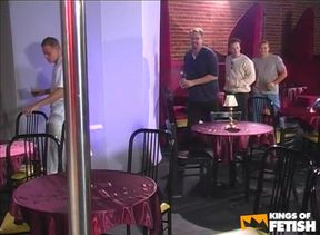Blonde stripper gets rough DP from her boss and his friends to get the job