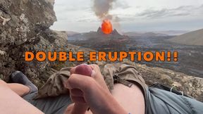 DOUBLE ERUPTION!! Tugging off while watching a volcano in Iceland pour out