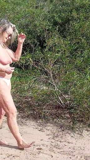 Granny in a White String Tanga!