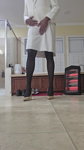 Wearing my wife's white dress Part 1
