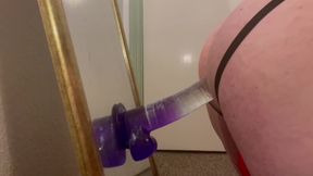 Tvmandyspencer Takes 10 Inch Dildo In Her Hungry Tight Asspussy, In Red Lingerie