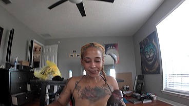 Lightskin Ebony Cheating Slut Girlfriend Deepthroating Cock Sloppy Toppy For A Facial While Her BF Waits Outside