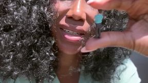 Ebony Giantess Toying with a Tiny Intruder Before Her Shift Giantess tiny man humiliation spitting socks smothering