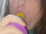 Sean sucks on a pride cock n about to piss on it
