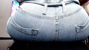 Slut Teen Ruined in Jeans Ass-fyxiation with Giant Ass Unknowing
