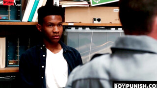 BoyPunish.com - Cute ebony thief's bareback fucking by a big-dicked security guy in a