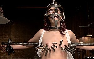 Hairy slave anal fingered in bondage
