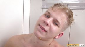 Shower wanking with sexy twink boy Bert