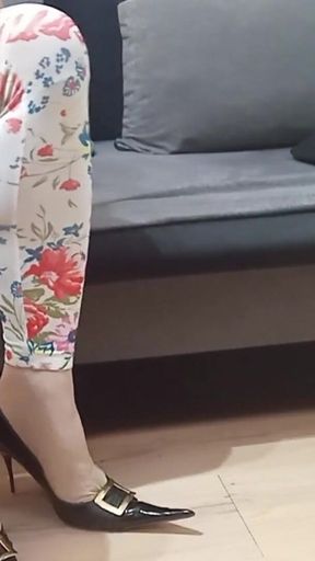 Crossdresser Dangling in Sexy Black Leather Pointed Toe High Heels by Rosa Shoes