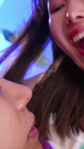 Japanese Lesbian - Machi Ikuno Licks Rin Amamiya’s Face and Spits in Her Mouth