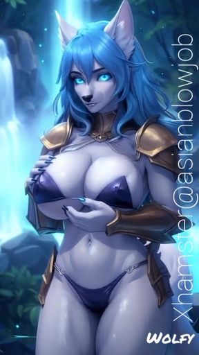 Captivating moment from &quot;Furry girl nude and light armor showing their big breast (Ai models)&quot;