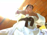 Your Italian giantess practices Karate in a cellar and crushes you under her dirty feet