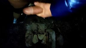 Piss with Erection and Cum on Food Into Firepit Outdoor