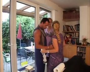 Amazing housewife and husband fuck in threesome with hot busty neighbor